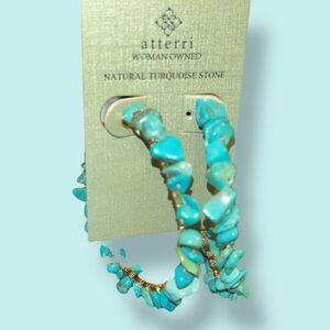 NWT ATTERRI Natural Turquoise Stone Round Hoop Earrings